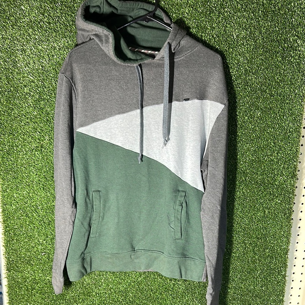 Gray and Green Color Block Hoodie Sweatshirt